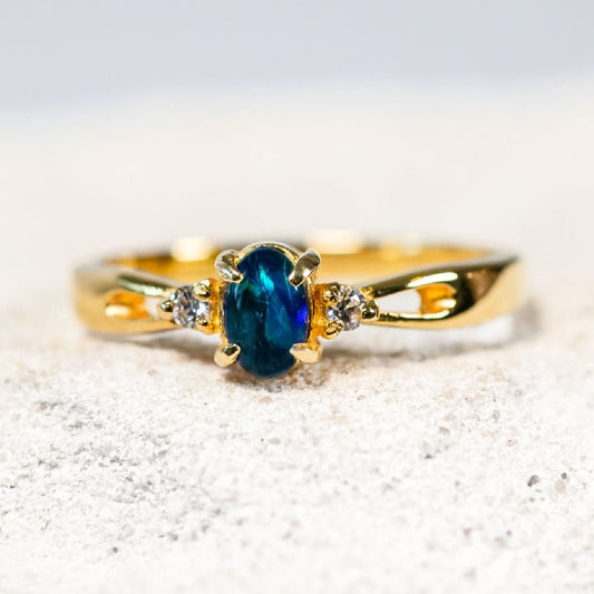 'Alana Blue' Triplet Opal Ring Gold Plated Silver