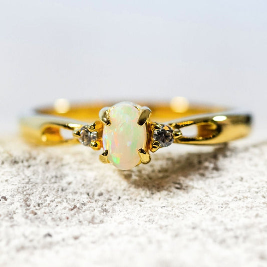 'Alana' Crystal Opal Ring Gold Plated Silver