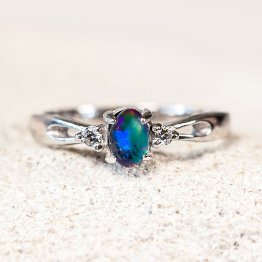 'Alana' Triplet Opal Ring Silver