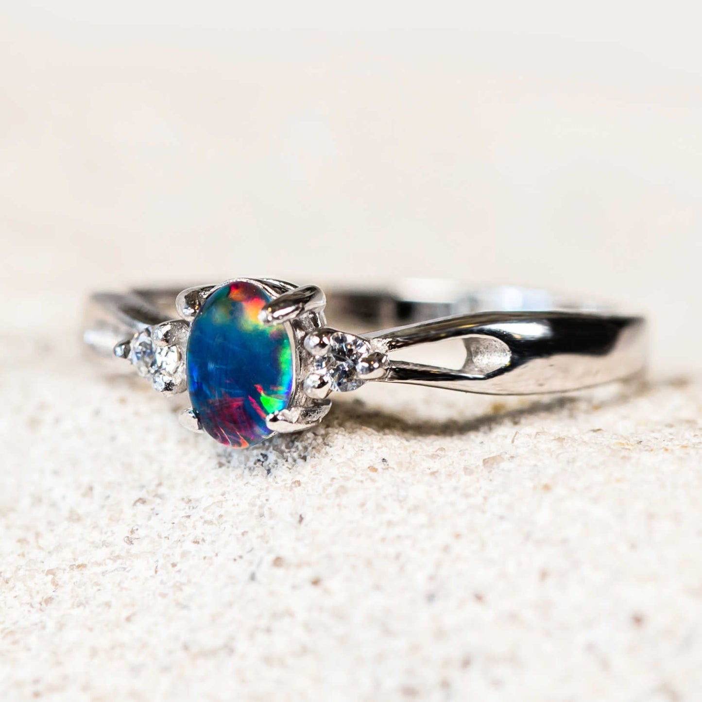 'Alana' Triplet Opal Ring Silver