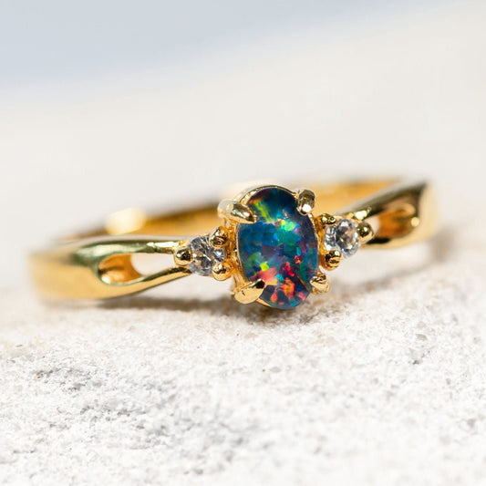 'Alana' Triplet Opal Ring Gold Plated Silver