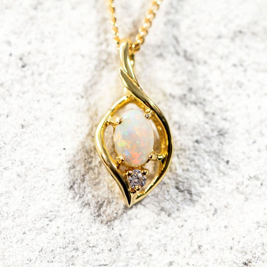 'Alani' White Opal Pendant Gold Plated Silver