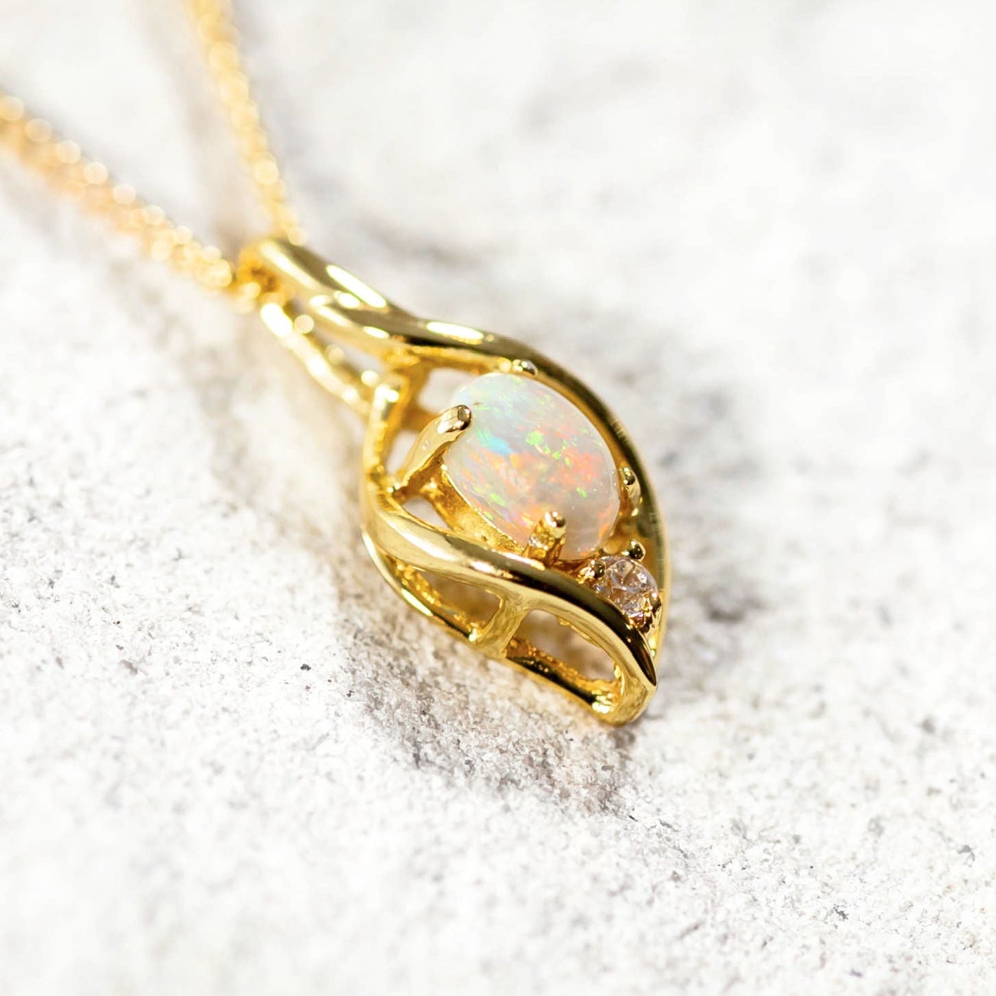 'Alani' White Opal Pendant Gold Plated Silver