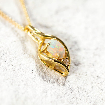 'Alani' White Opal Pendant Gold Plated Silver