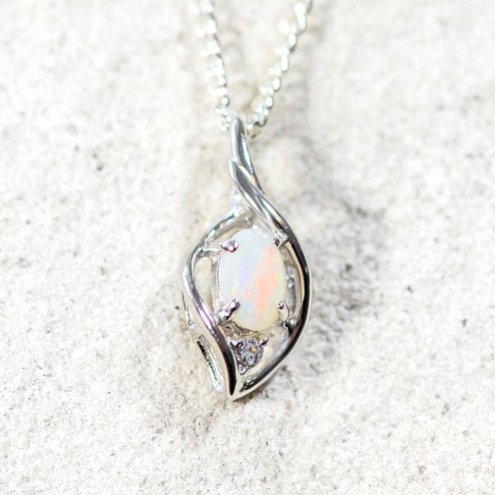 'Alani' White Opal Pendant Silver