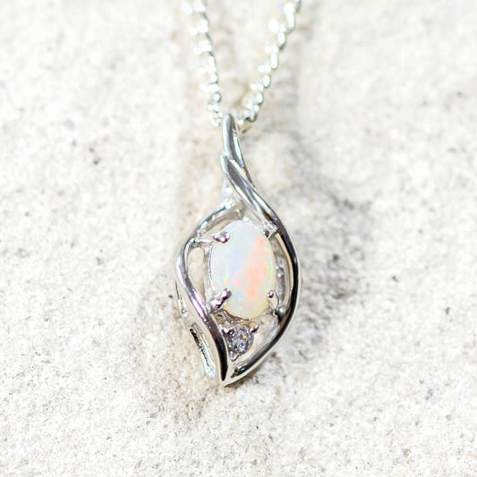 'Alani' White Opal Pendant Silver