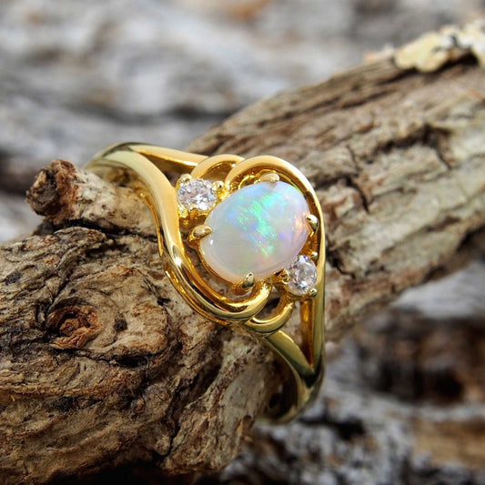 'Alenka Crystal' Crystal Opal Ring Gold Plated Silver