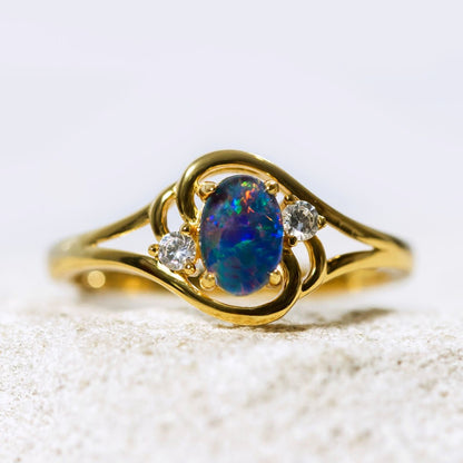 'Alenka' Triplet Opal Ring Gold Plated Silver