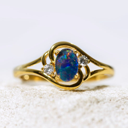 'Alenka' Triplet Opal Ring Gold Plated Silver