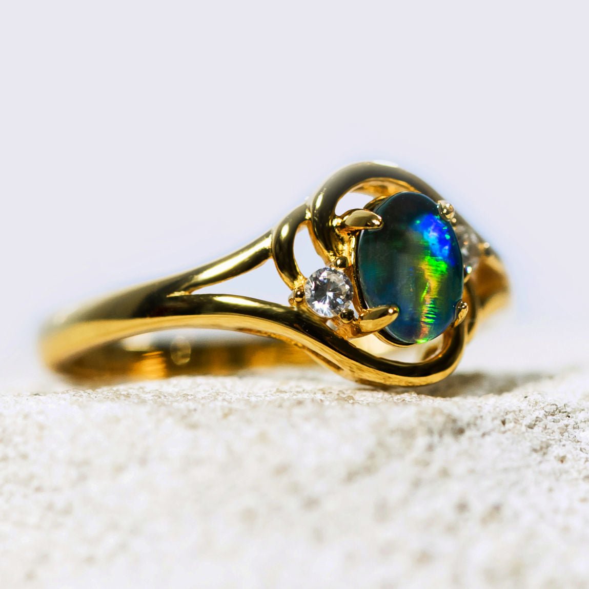 'Alenka Blue' Triplet Opal Ring Gold Plated Silver