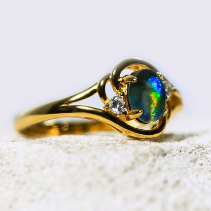 'Alenka Blue' Triplet Opal Ring Gold Plated Silver