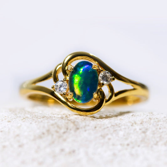 'Alenka Blue' Triplet Opal Ring Gold Plated Silver