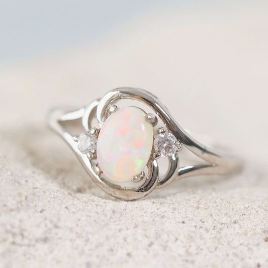 'Alenka' White Opal Ring Silver