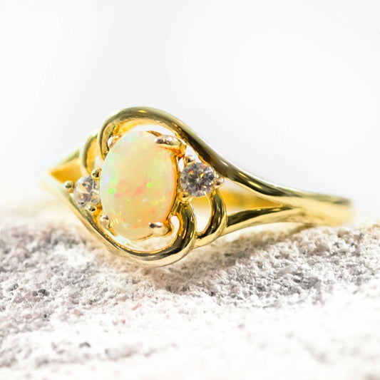 'Alenka' White Opal Ring Gold Plated Silver
