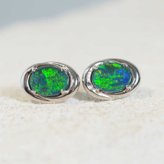 'Alice Blue' Triplet Opal Earrings Silver