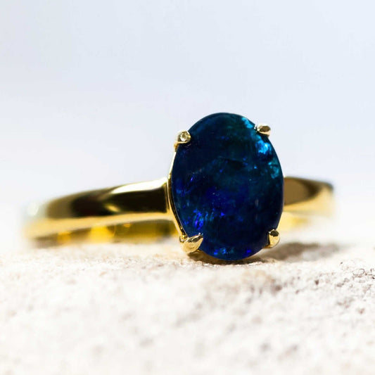 'Alina Blue' Triplet Opal Ring Gold Plated Silver