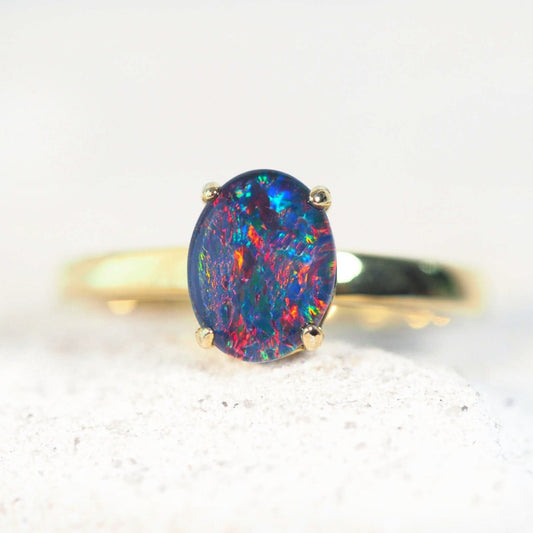 'Alina Grande' Triplet Opal Ring Gold Plated Silver