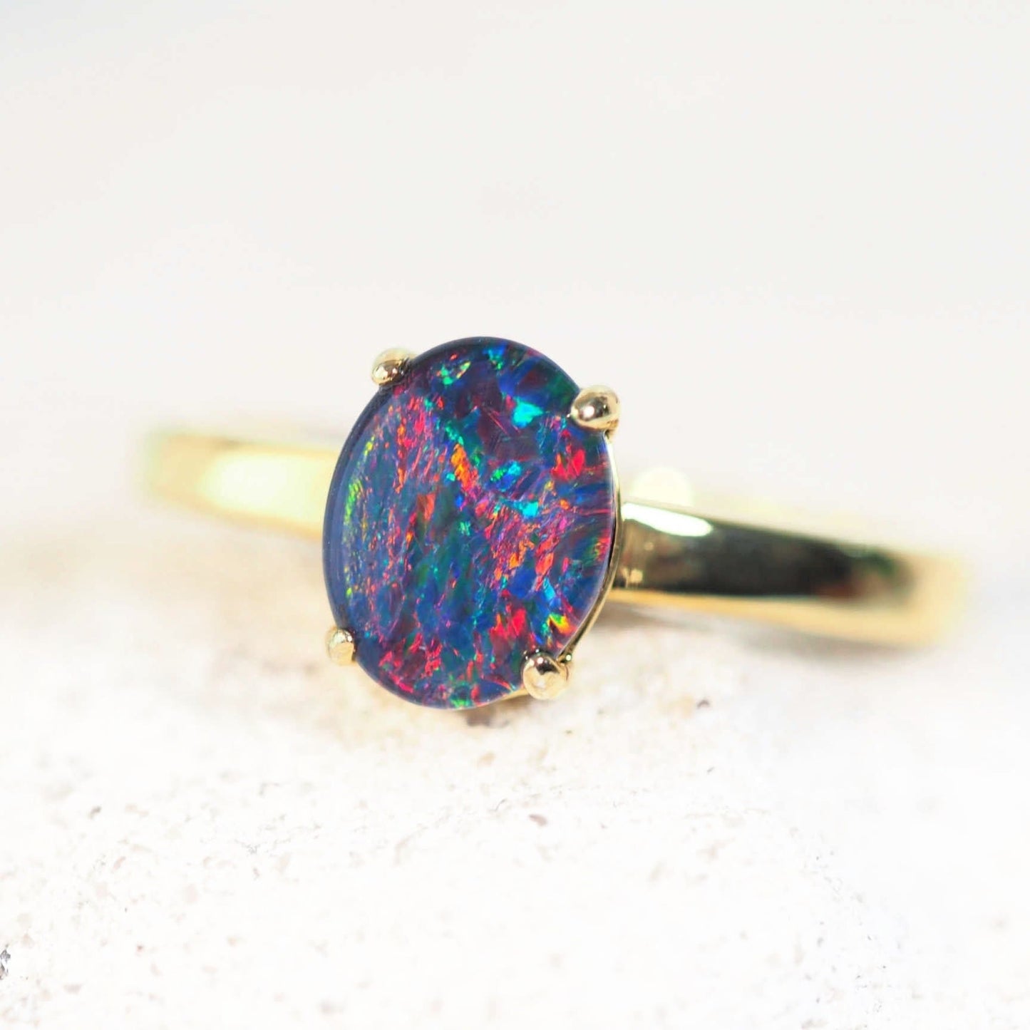 'Alina Grande' Triplet Opal Ring Gold Plated Silver