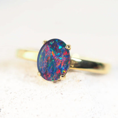 'Alina Grande' Triplet Opal Ring Gold Plated Silver