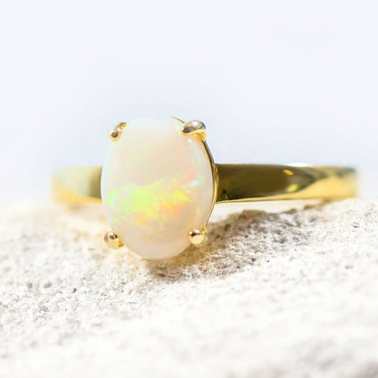 'Alina Midi' White Opal Ring Gold Plated Silver