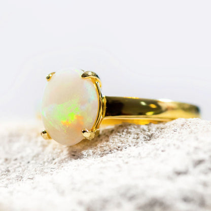 'Alina Midi' White Opal Ring Gold Plated Silver