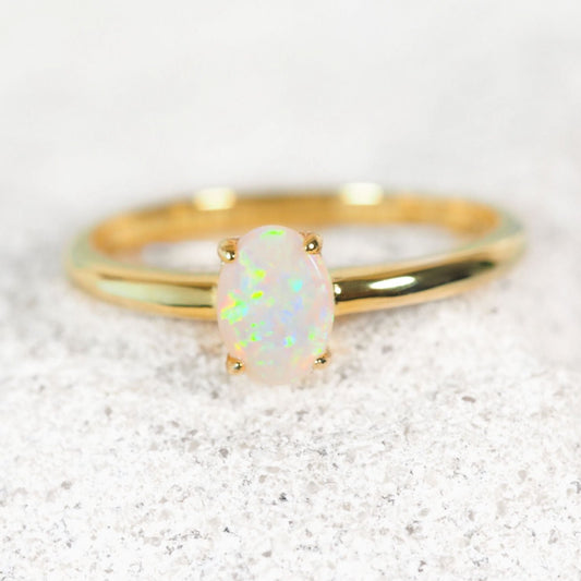 'Alina Petite' Solid Opal Ring Gold Plated Silver
