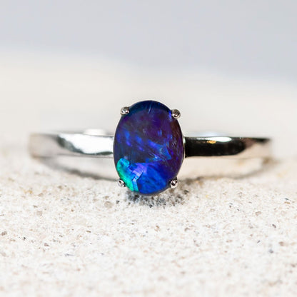 'Alina Petite Blue' Triplet Opal Ring Silver