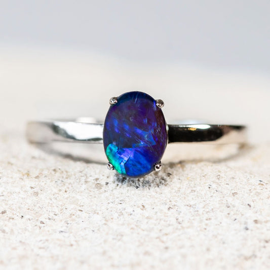 'Alina Petite Blue' Triplet Opal Ring Silver