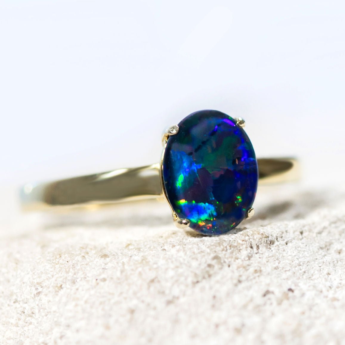 'Alina Blue' Triplet Opal Ring Silver