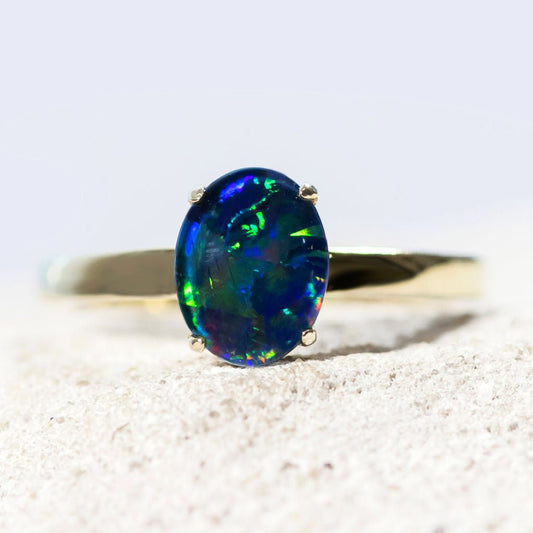 'Alina Blue' Triplet Opal Ring Silver