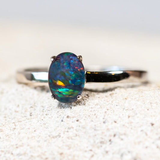 'Alina Grande' Triplet Opal Ring Silver