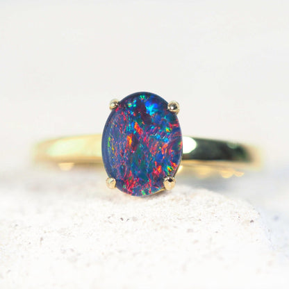 'Alina' Triplet Opal Ring Gold Plated Silver