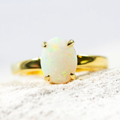 'Alina' White Opal Ring Gold Plated Silver