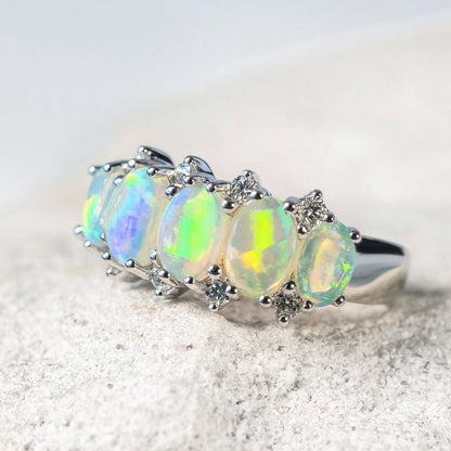 'Aline' Crystal Opal Ring 14ct White Gold