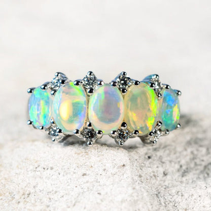 'Aline' Crystal Opal Ring 14ct White Gold