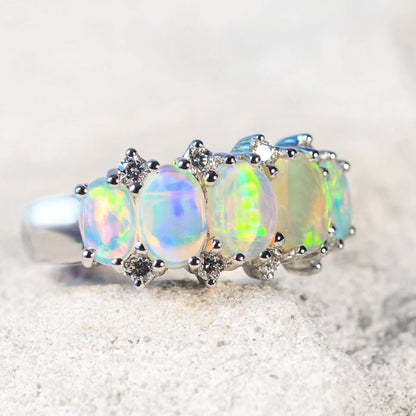 'Aline' Crystal Opal Ring 14ct White Gold