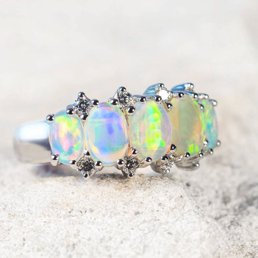 'Aline' Crystal Opal Ring 14ct White Gold