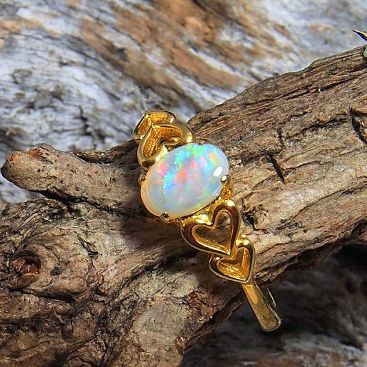 'Amore Sparkle' Crystal Opal Ring Gold Plated Silver