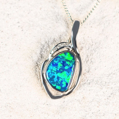 'Amaya' Doublet Opal Pendant 14ct White Gold