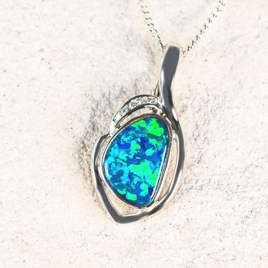 'Amaya' Doublet Opal Pendant 14ct White Gold