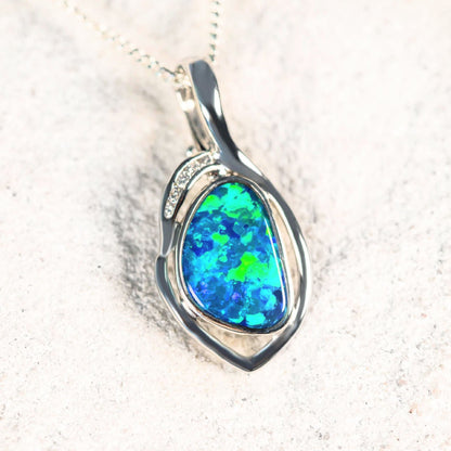 'Amaya' Doublet Opal Pendant 14ct White Gold