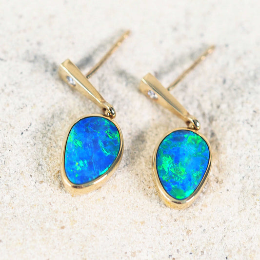 'Amina' Doublet Opal Earrings 14ct Gold