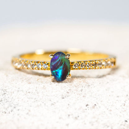 'Amira Blue' Triplet Opal Ring Gold Plated Silver