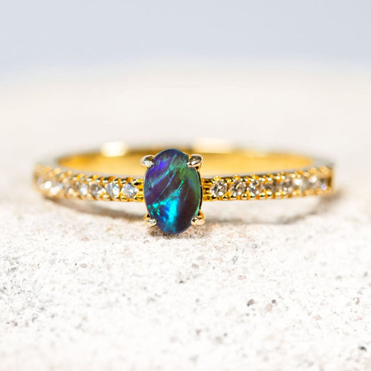 'Amira Blue' Triplet Opal Ring Gold Plated Silver