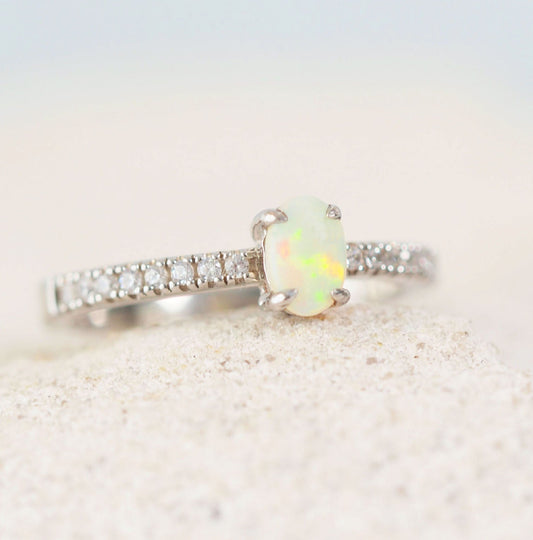 'Amira' Crystal Opal Ring Silver