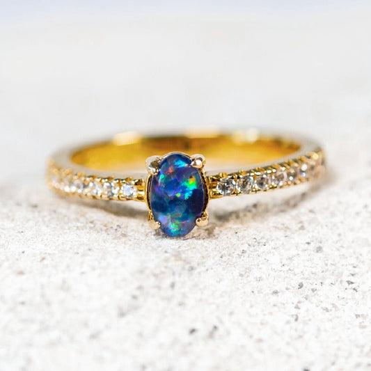 'Amira' Triplet Opal Ring Gold Plated Silver