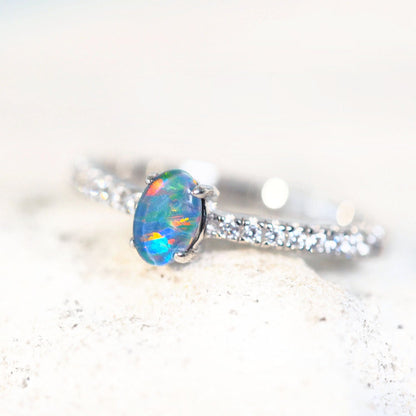 'Amira' Triplet Opal Ring Silver