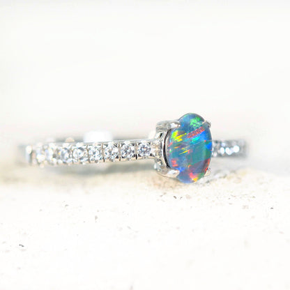 'Amira' Triplet Opal Ring Silver