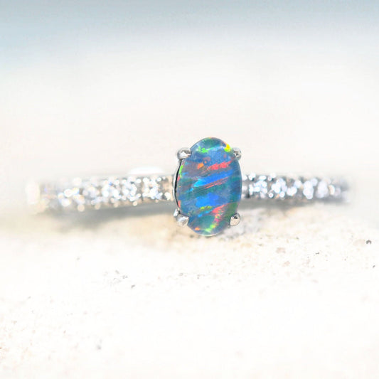 'Amira' Triplet Opal Ring Silver