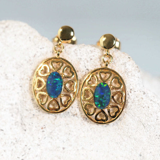 'Amore Blue' Triplet Opal Earrings Gold Plated Silver